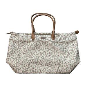 Longaberger Homestead Tote 13"x24" Large Travel Bag Shoulder Purse Floral Beige